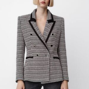 Zara structured double breasted blazer, ecru black